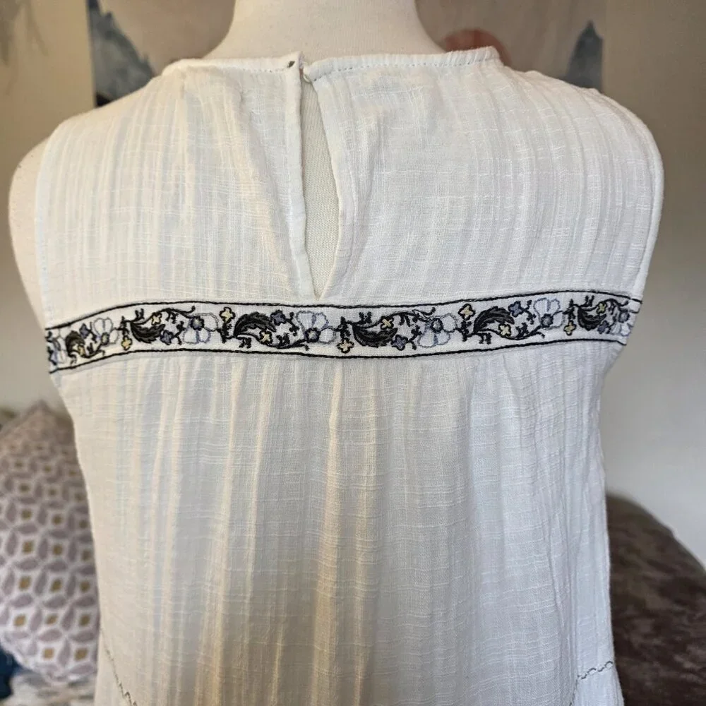 Max Studio White Embroidered Boho Cotton Midi Dress Small Sleeveless Summer - Picture 10 of 16